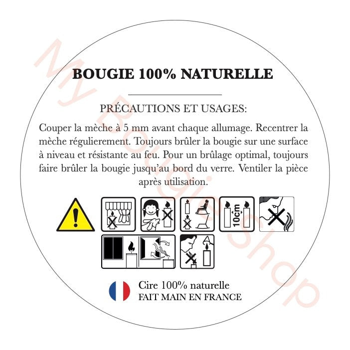 Etiquette ronde 45 mm de sécurité pour bougie - 100% naturelle